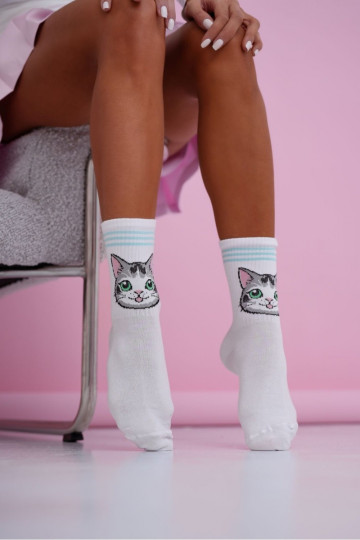 Women's Cat Socks With Blue Stripes