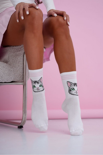 Women's Socks With Cats Pink Stripes