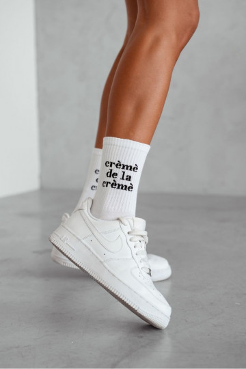 Women's White Socks With Black Text Cr m De La Cr m 
