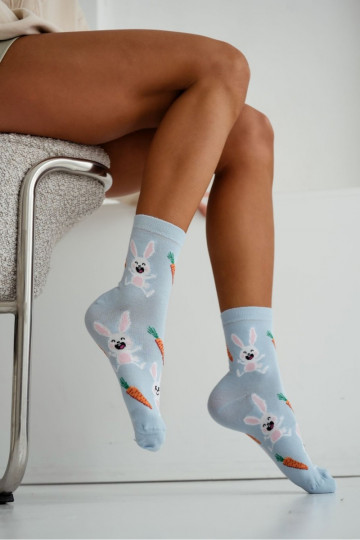 Women's Socks Blue Rabbits and Carrots