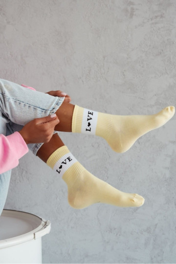 Women's Cotton Socks LOVE Yellow
