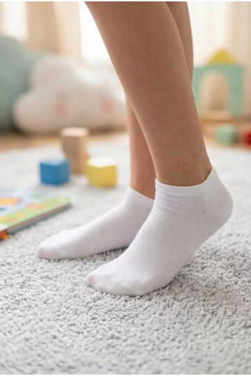 Children's Youth Flat White Ankle Socks