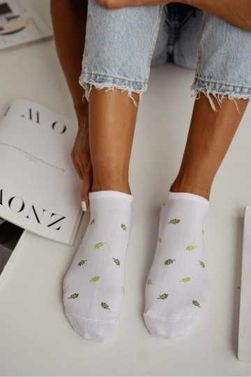 Women's Ankle Socks With Leaves White