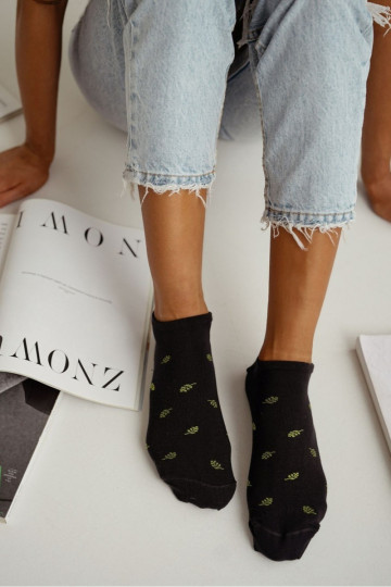Women's Ankle Socks Leaves Black