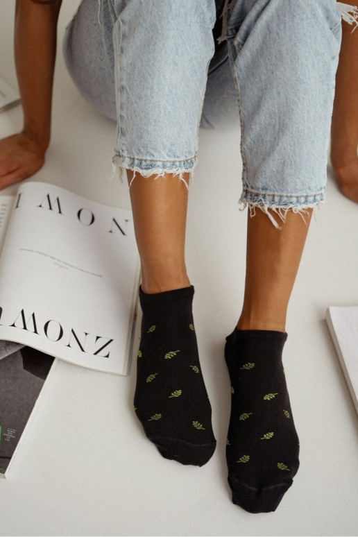 Women's Ankle Socks Leaves Black
