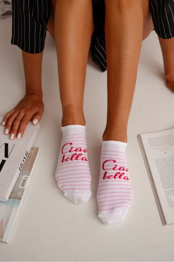 Ciao Bella Ankle Socks Striped White-Pink