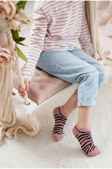 Children's Youth Zebra Pink Ankle Socks