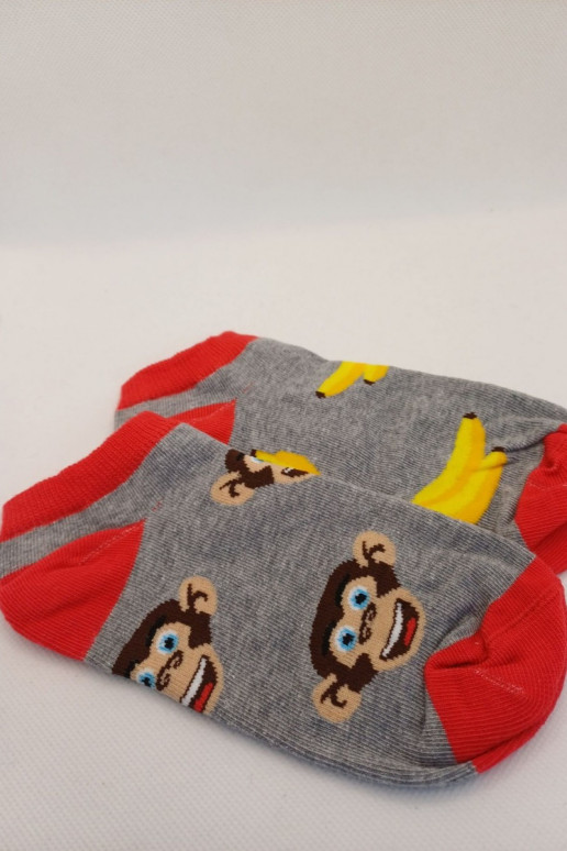 Children's Gray Ankle Socks With Monkeys And Bananas