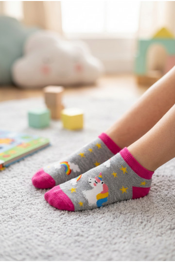 Children's Unicorn Ankle Socks Gray