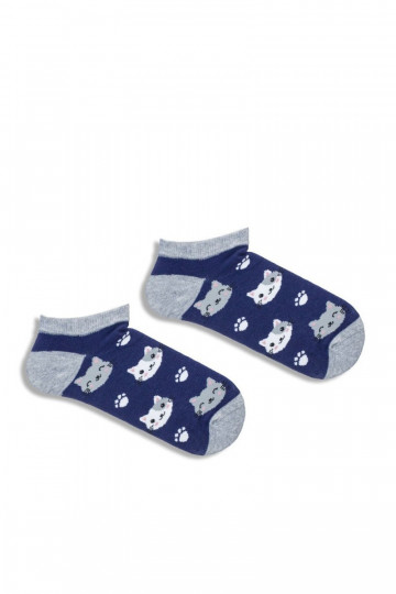 Children's Youth Ankle Socks Cats Navy Blue