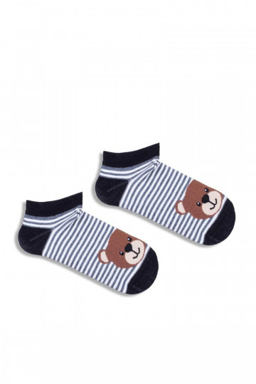 Children's Youth Ankle Socks With Stripes And Bear Black