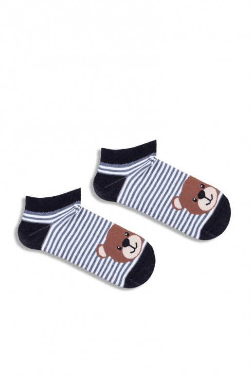 Children's Youth Ankle Socks With Stripes And Bear Black