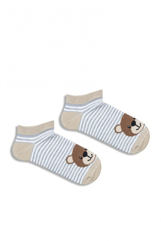 Children's Youth Ankle Socks With Stripes And Bear Beige