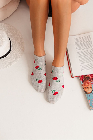 Women's Ankle Socks Cherry Gray