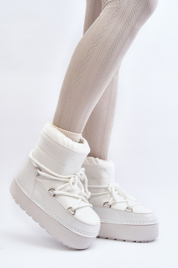 Women's White Snow Boots with Lacing Toolsa 2