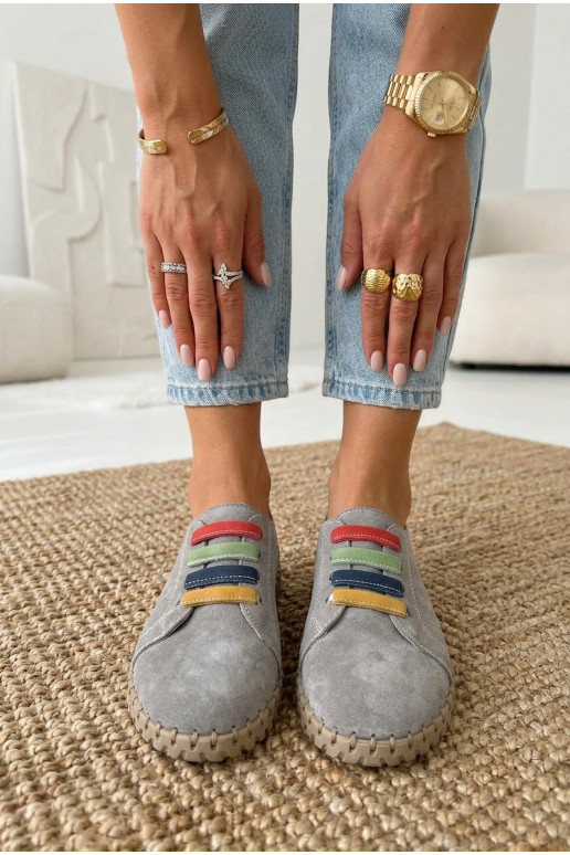 Skórzane Zamszowe Półbuty Damskie Vinceza 95377 Szare