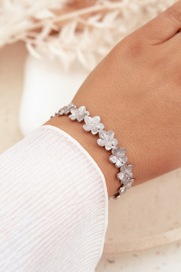 Women's Stainless Steel Bracelet with Flowers Silver