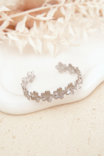 Women's Stainless Steel Bracelet with Flowers Silver 2