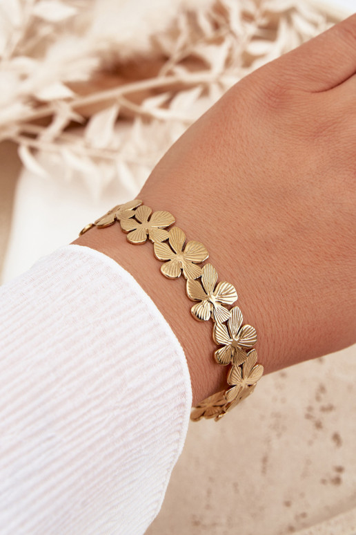 Women s Bracelet Made of Stainless Steel with Gold Flowers