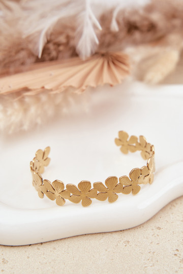 Women s Bracelet Made of Stainless Steel with Gold Flowers 2