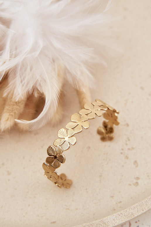 Women s Bracelet Made of Stainless Steel with Gold Flowers