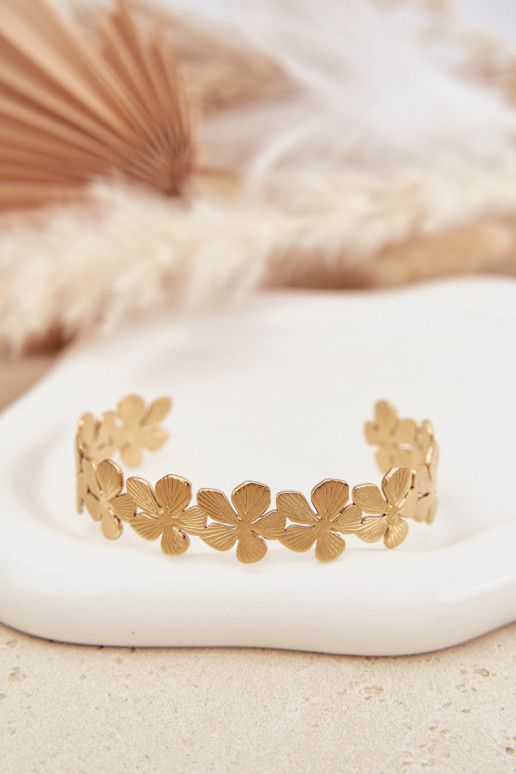 Women s Bracelet Made of Stainless Steel with Gold Flowers