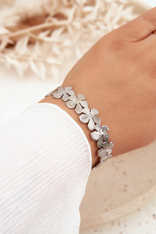 Women's Bracelet Made of Stainless Steel Silver Flowers