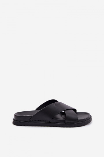 Leather Men's Slides Big Star TT174217 Black 2