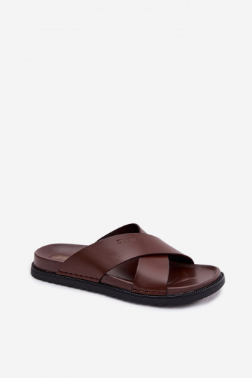 Leather Men's Slippers Big Star TT174218 Dark Brown