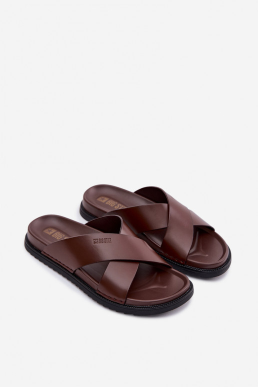 Leather Men's Slippers Big Star TT174218 Dark Brown