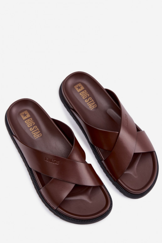 Leather Men's Slippers Big Star TT174218 Dark Brown