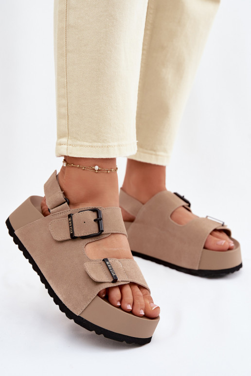 Suede Platform Sandals Big Star TT274235 Beige