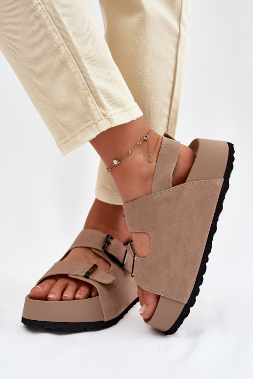 Suede Platform Sandals Big Star TT274235 Beige