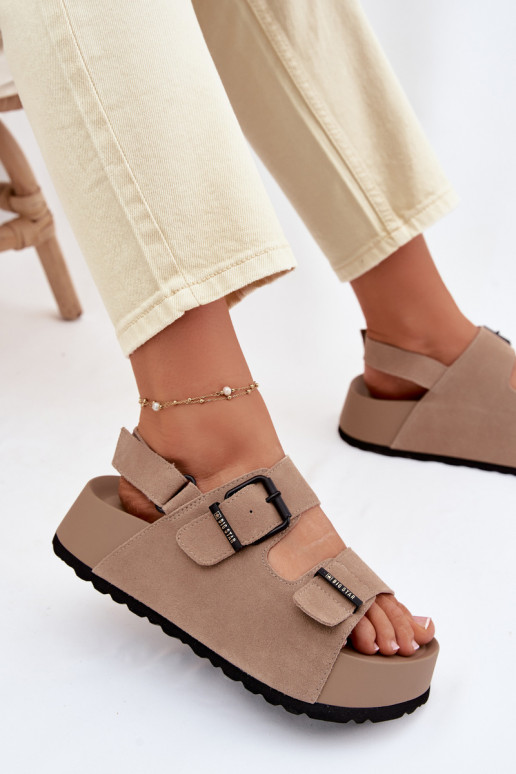 Suede Platform Sandals Big Star TT274235 Beige