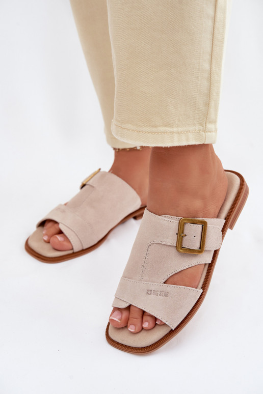 Suede Women's Flat Sandals With Buckle Big Star TT274476 Beige