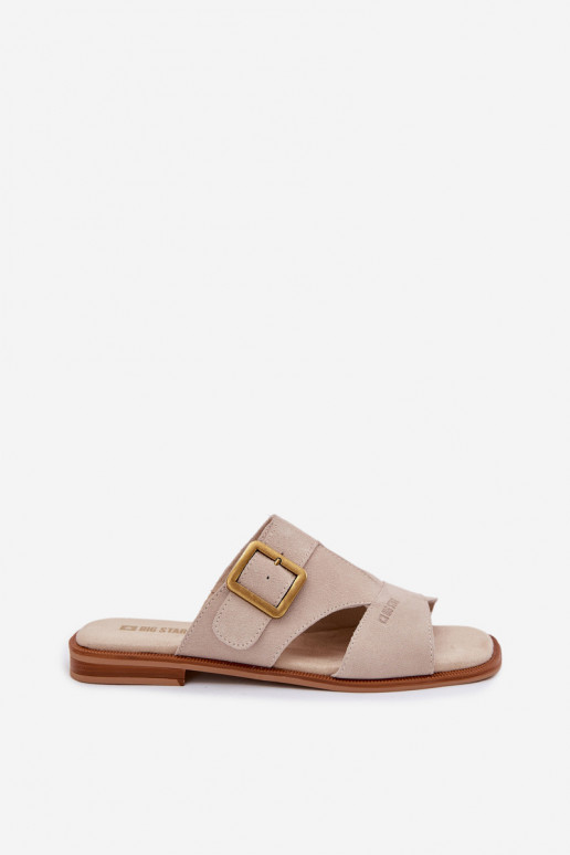 Suede Women's Flat Sandals With Buckle Big Star TT274476 Beige