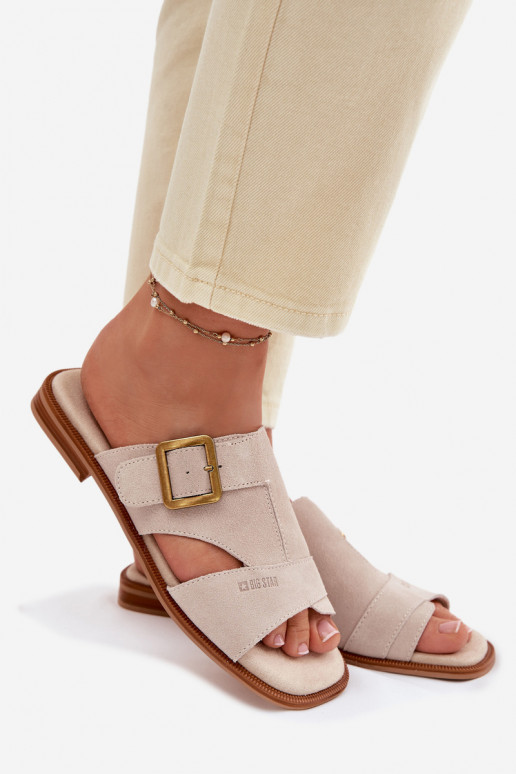 Suede Women's Flat Sandals With Buckle Big Star TT274476 Beige