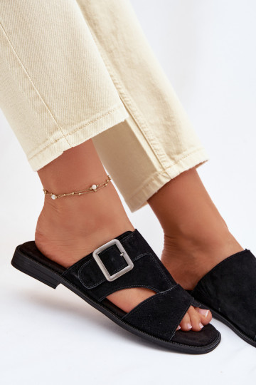 Suede Women's Flat Sandals With Buckle Big Star TT274477 Black