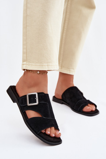 Suede Women's Flat Sandals With Buckle Big Star TT274477 Black 2