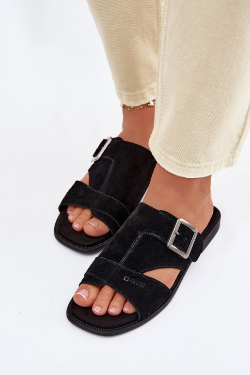 Suede Women's Flat Sandals With Buckle Big Star TT274477 Black