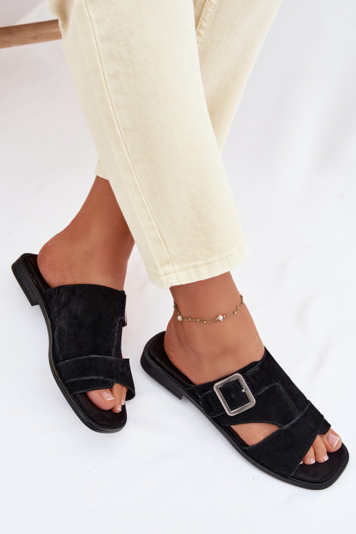 Suede Women's Flat Sandals With Buckle Big Star TT274477 Black