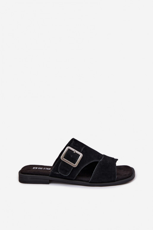 Suede Women's Flat Sandals With Buckle Big Star TT274477 Black