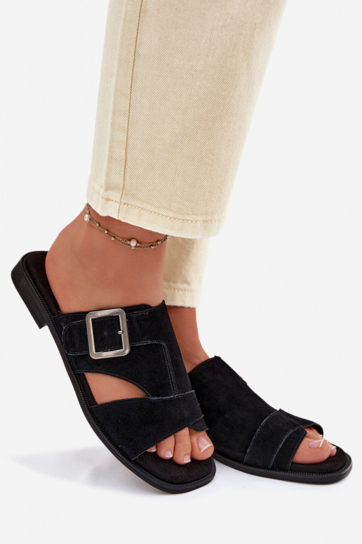 Suede Women's Flat Sandals With Buckle Big Star TT274477 Black