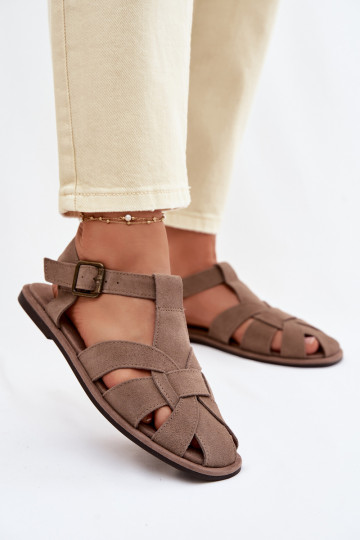 Women's Flat Natural Suede Sandals Big Star TT274250 Beige