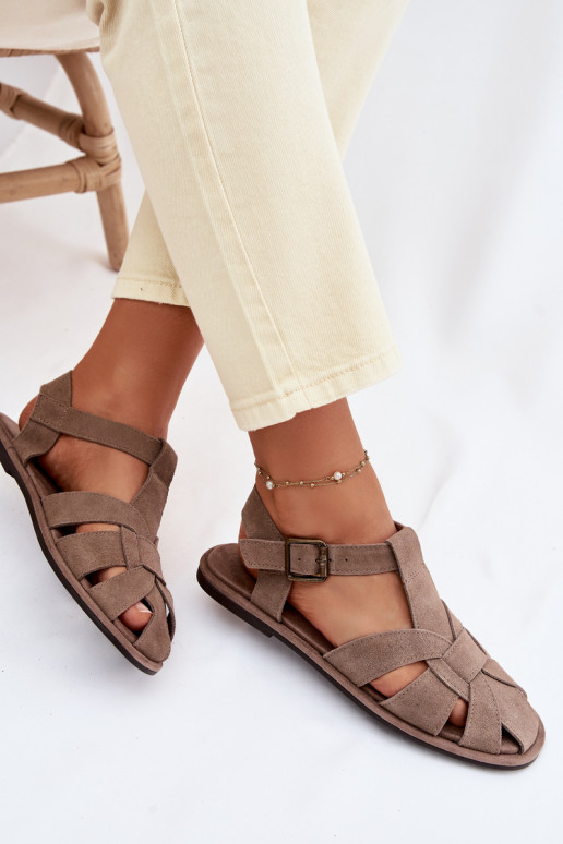 Women's Flat Natural Suede Sandals Big Star TT274250 Beige