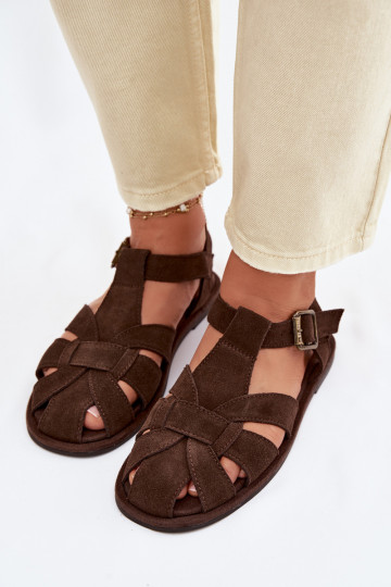 Women's Flat Natural Suede Sandals Big Star TT274249 Chocolate
