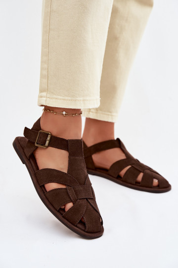 Women's Flat Natural Suede Sandals Big Star TT274249 Chocolate 2