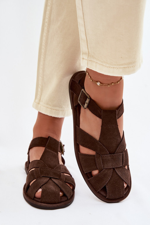 Women's Flat Natural Suede Sandals Big Star TT274249 Chocolate