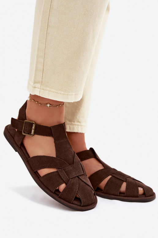 Women's Flat Natural Suede Sandals Big Star TT274249 Chocolate