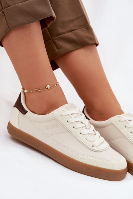 Sneakersy DamskiewithEko Skóry Big Star TT274311 Jasnobeżowe